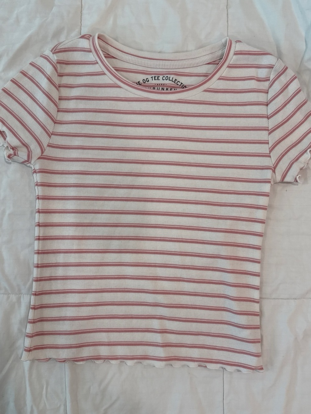 Striped Pink & White Ruffle Hem Crop Top